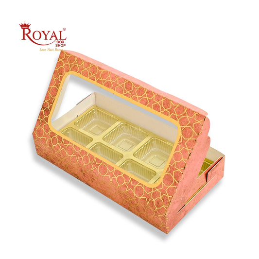 8 Cavity Chocolate Boxes | 7.5x4x1.25 inches | Peach With Golden Foiling