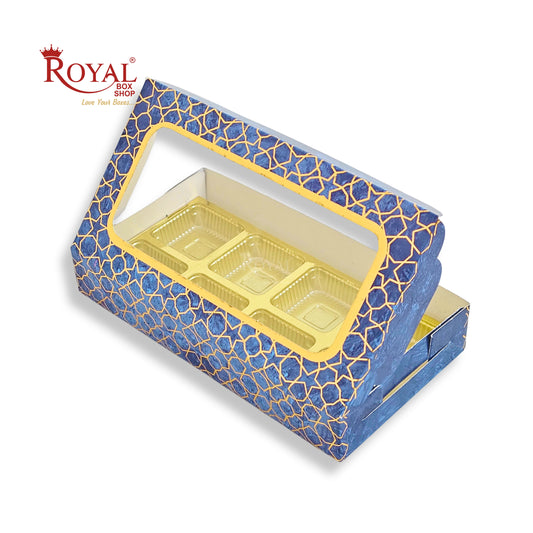 8 Cavity Chocolate Boxes | 7.5x4x1.25 inches | Blue With Golden Foiling
