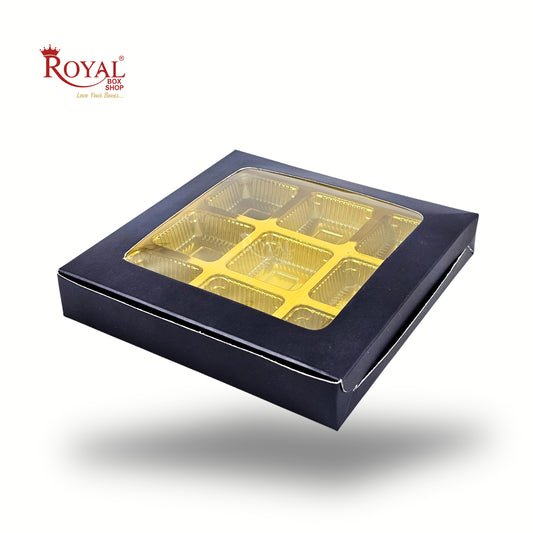 9 Cavity Chocolate Boxes | 5.75x5.75x 1 inches | Navy Blue