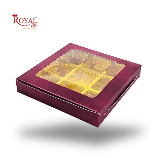 9 Cavity Chocolate Boxes | 5.75x5.75x 1 inches | Maroon