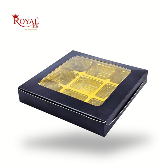 9 Cavity Chocolate Boxes | 5.75x5.75x 1 inches | Navy Blue