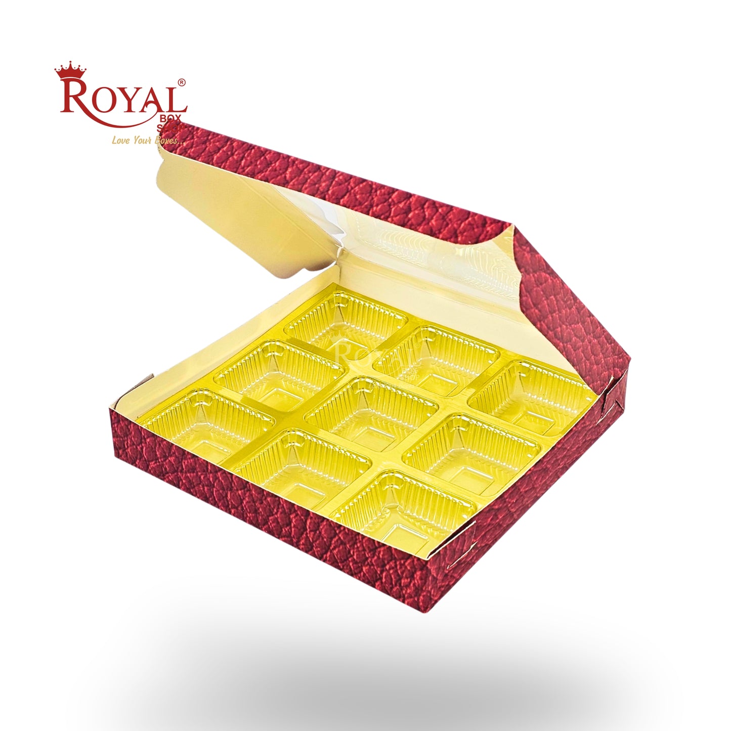 9 Cavity Chocolate Boxes | 5.75x5.75x1 inches | VT Red