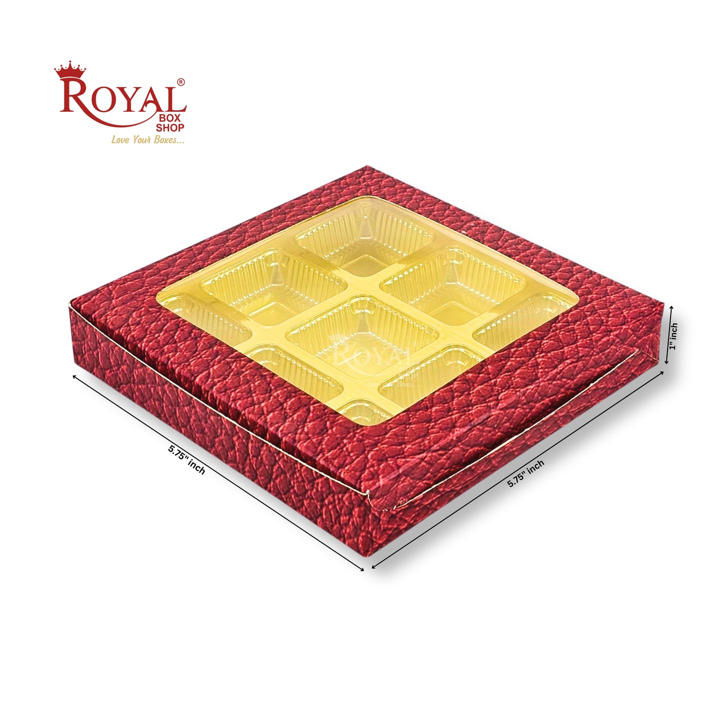 9 Cavity Chocolate Boxes | 5.75x5.75x1 inches | VT Red