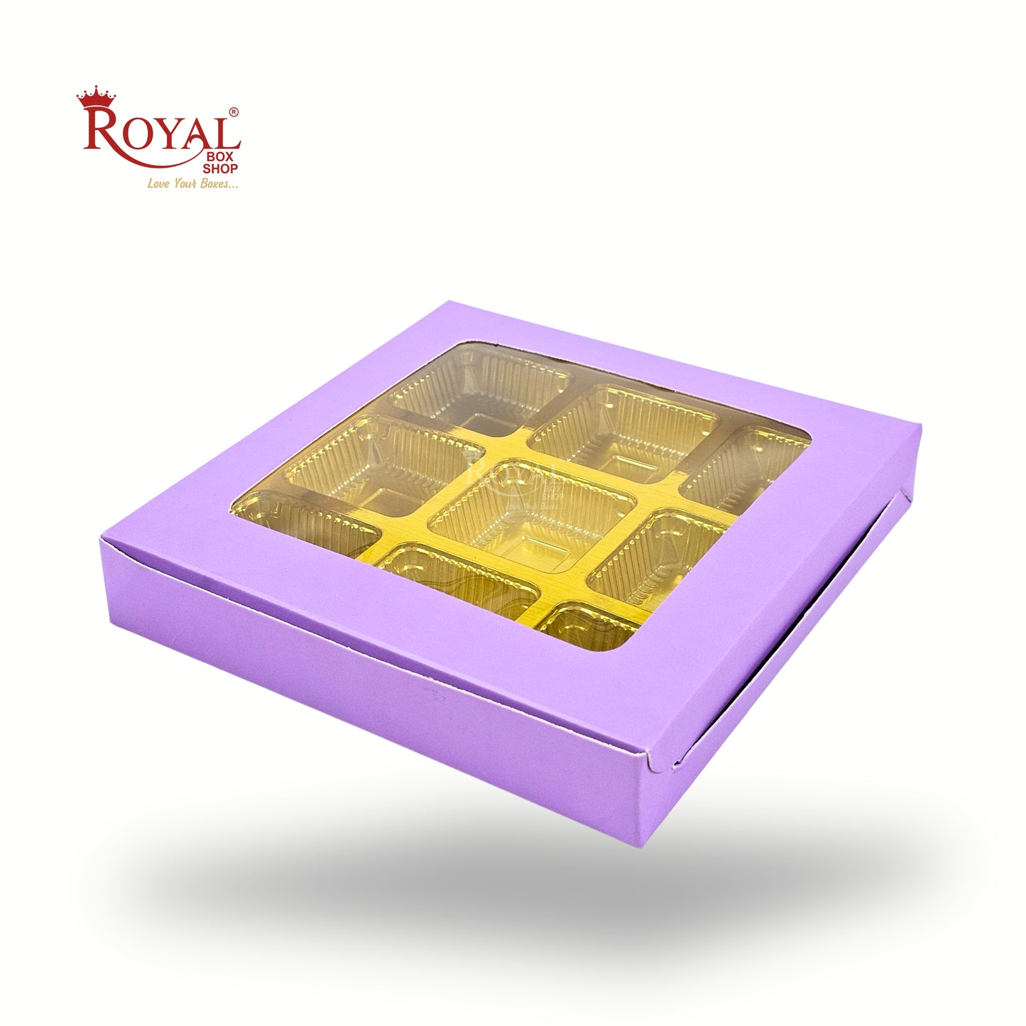 9 Cavity Chocolate Boxes | 5.75x5.75x 1 inches | Lavender