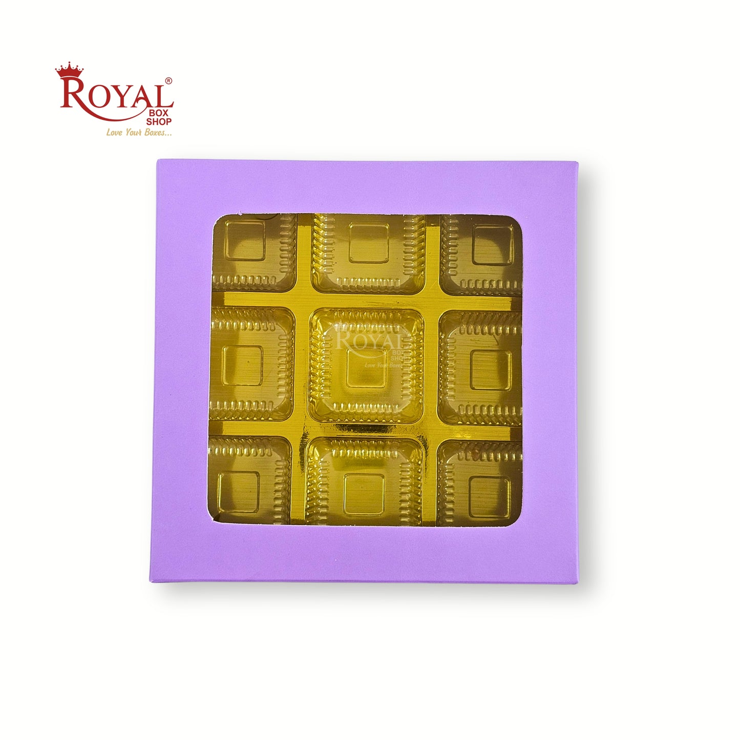 9 Cavity Chocolate Boxes | 5.75x5.75x 1 inches | Lavender