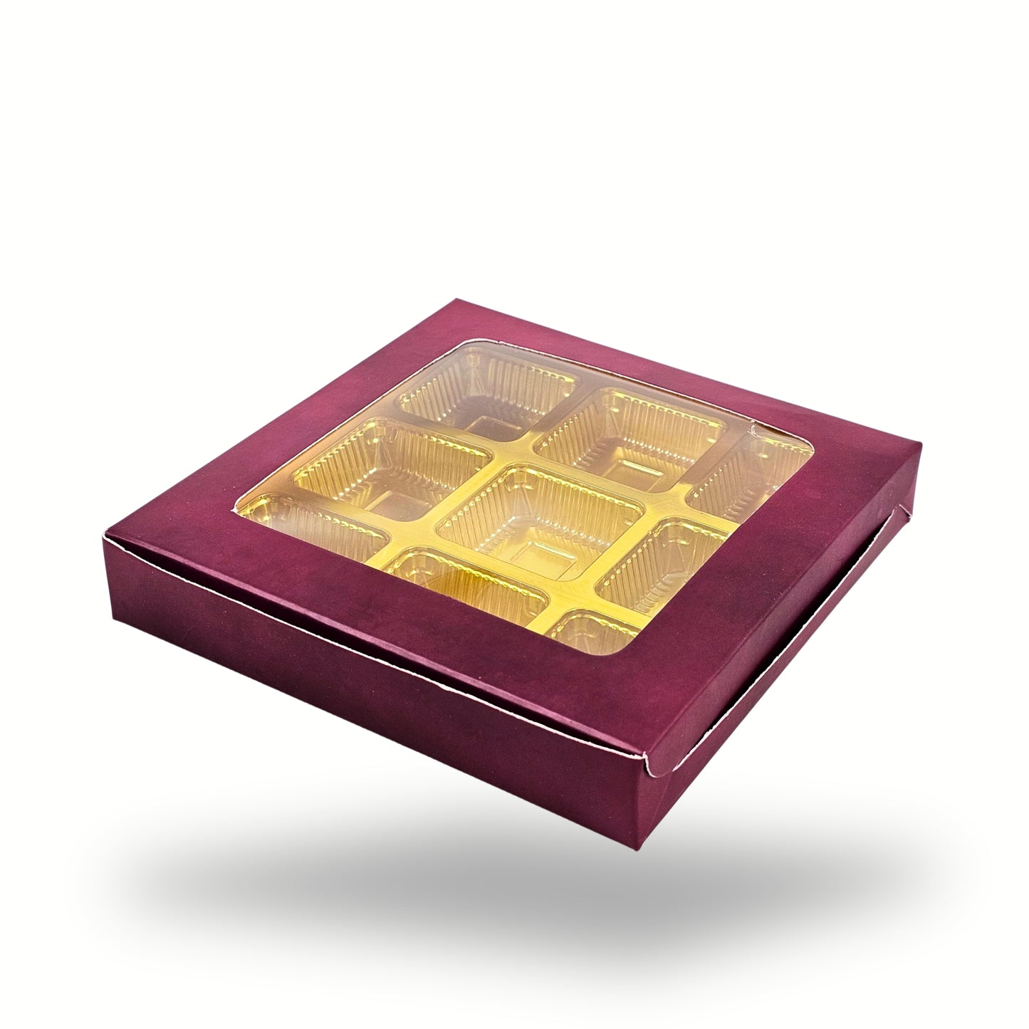 9 Cavity Chocolate Boxes | 5.75x5.75x 1 inches | Maroon
