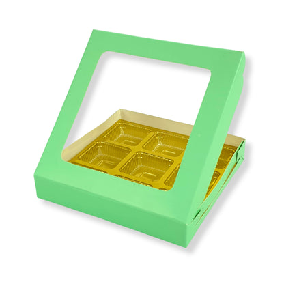9 Cavity Chocolate Boxes I 5.5 x 5.5 x 1 inches I Green
