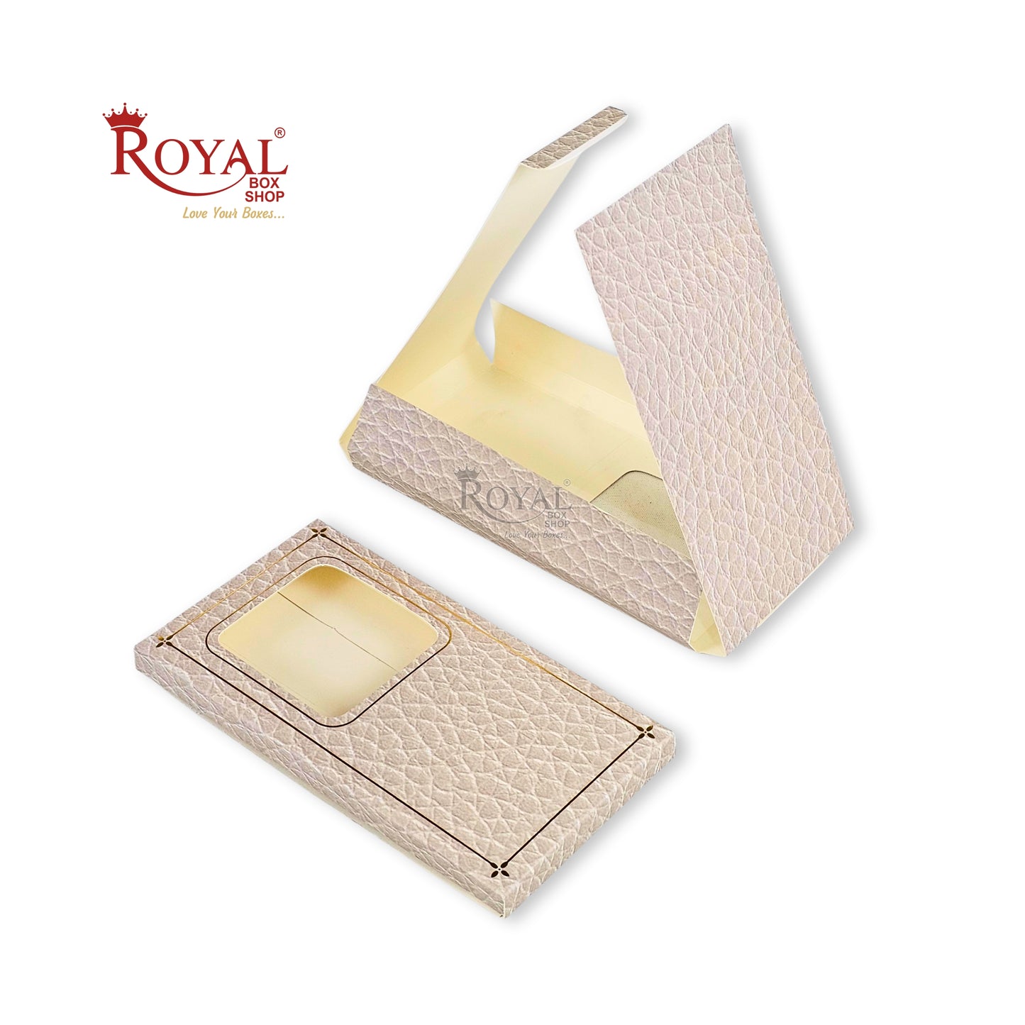 Royal Box Shop® Premium Chocolate Bar Box with Window I Ivory Textured I 6.75x3.5x0.50 Inch