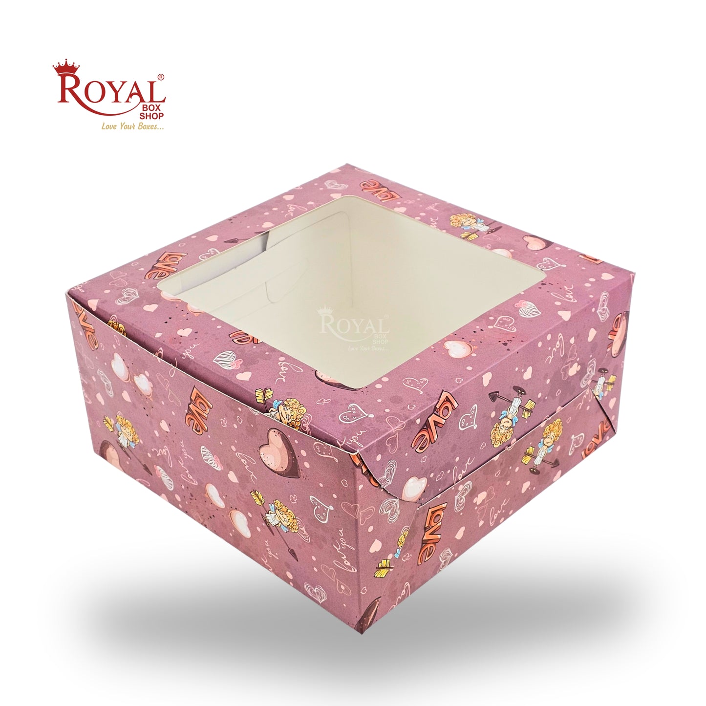 Cake Box with Window | 10x10x5 Inches | Pink Love Theme | FBB Paper | B2B