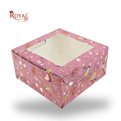 Cake Box with Window | 10x10x5 Inches | Pink Love Theme | FBB Paper | B2B