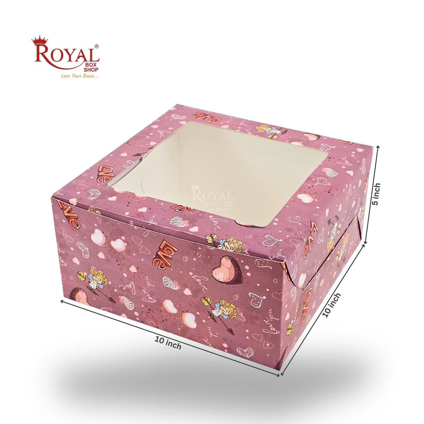 Cake Box with Window | 10x10x5 Inches | Pink Love Theme | FBB Paper | B2B