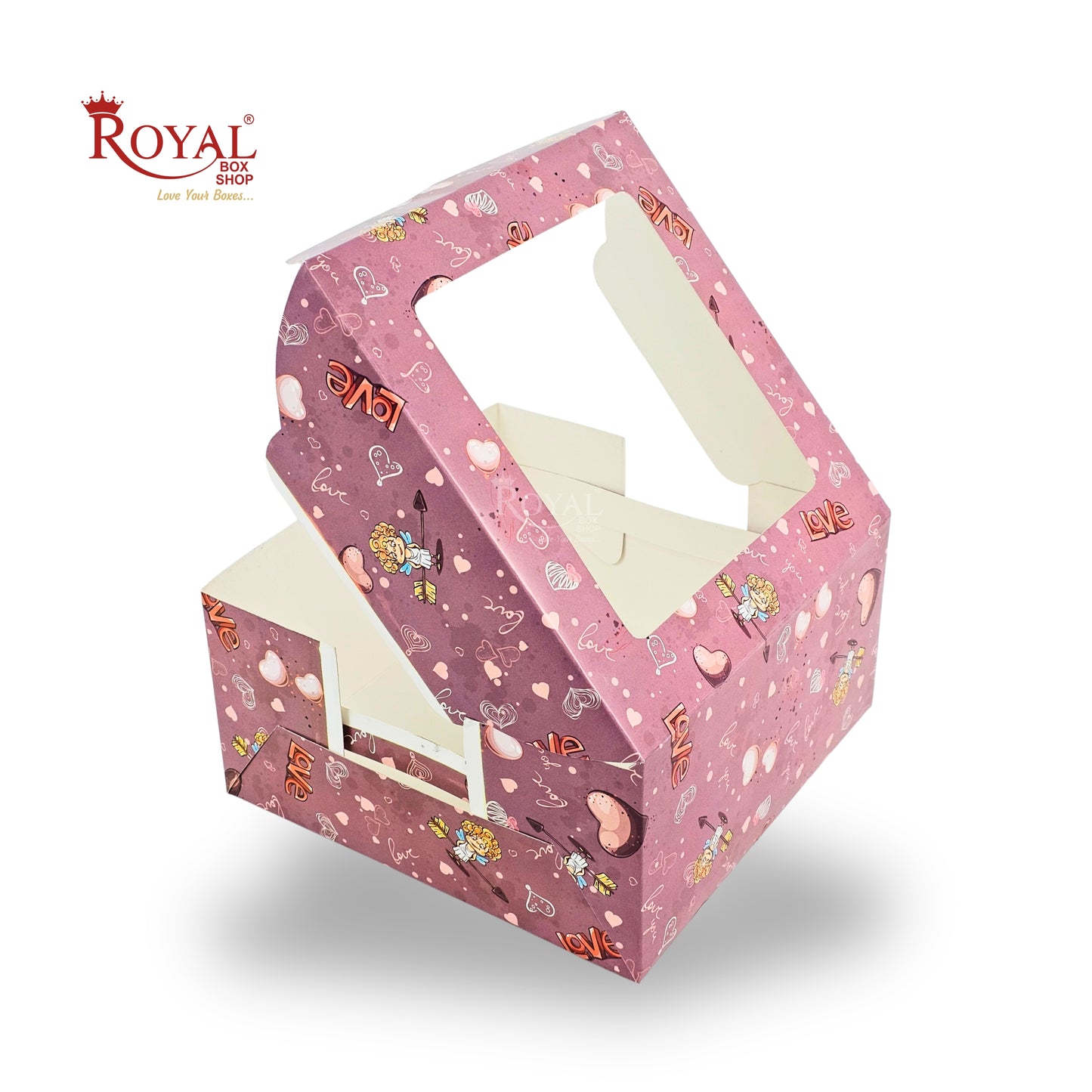 Cake Box with Window | 10x10x5 Inches | Pink Love Theme | FBB Paper | B2B