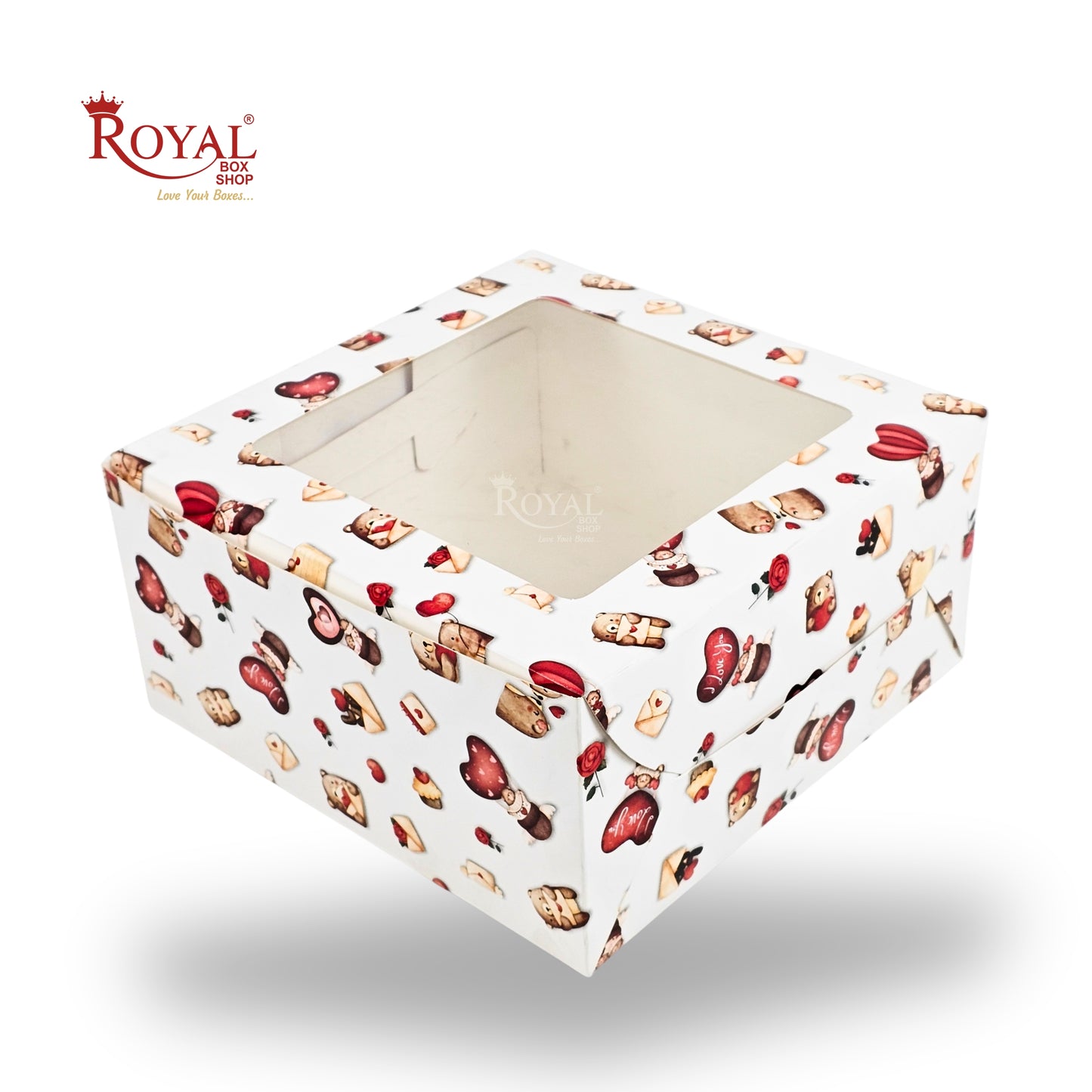 Cake Box with Window | 10x10x5 Inches | White Love Theme | FBB Paper | B2B