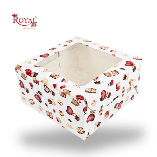 Cake Box with Window | 10x10x5 Inches | White Love Theme | FBB Paper | B2B