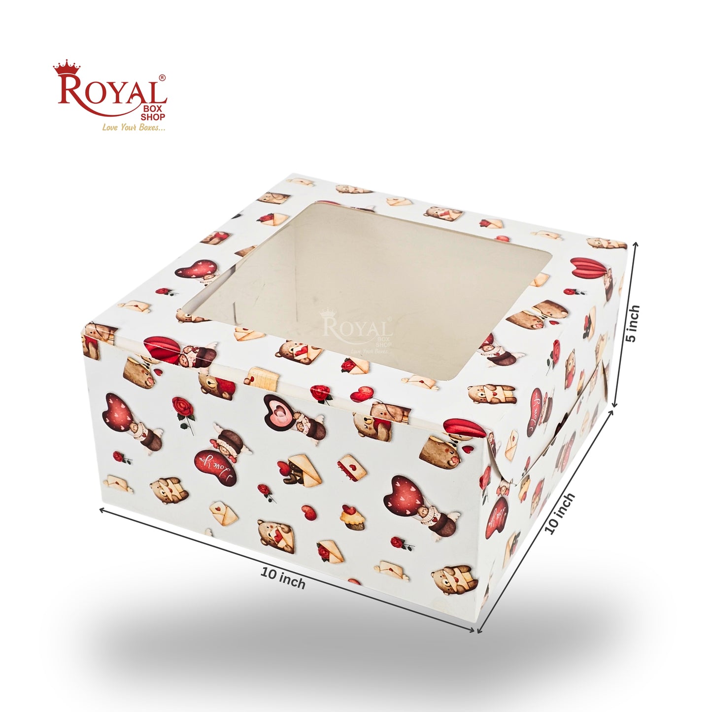 Cake Box with Window | 10x10x5 Inches | White Love Theme | FBB Paper | B2B