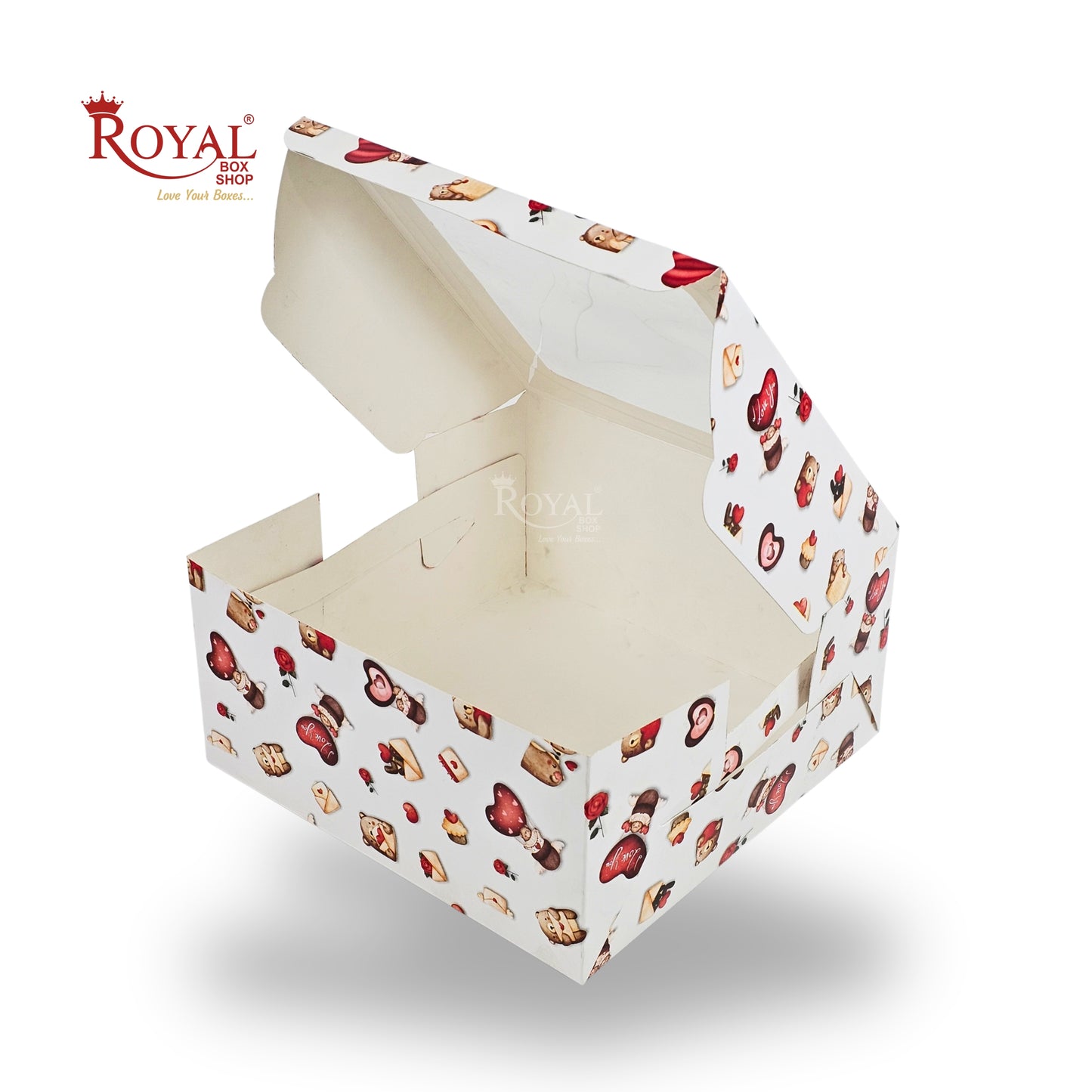 Cake Box with Window | 10x10x5 Inches | White Love Theme | FBB Paper | B2B