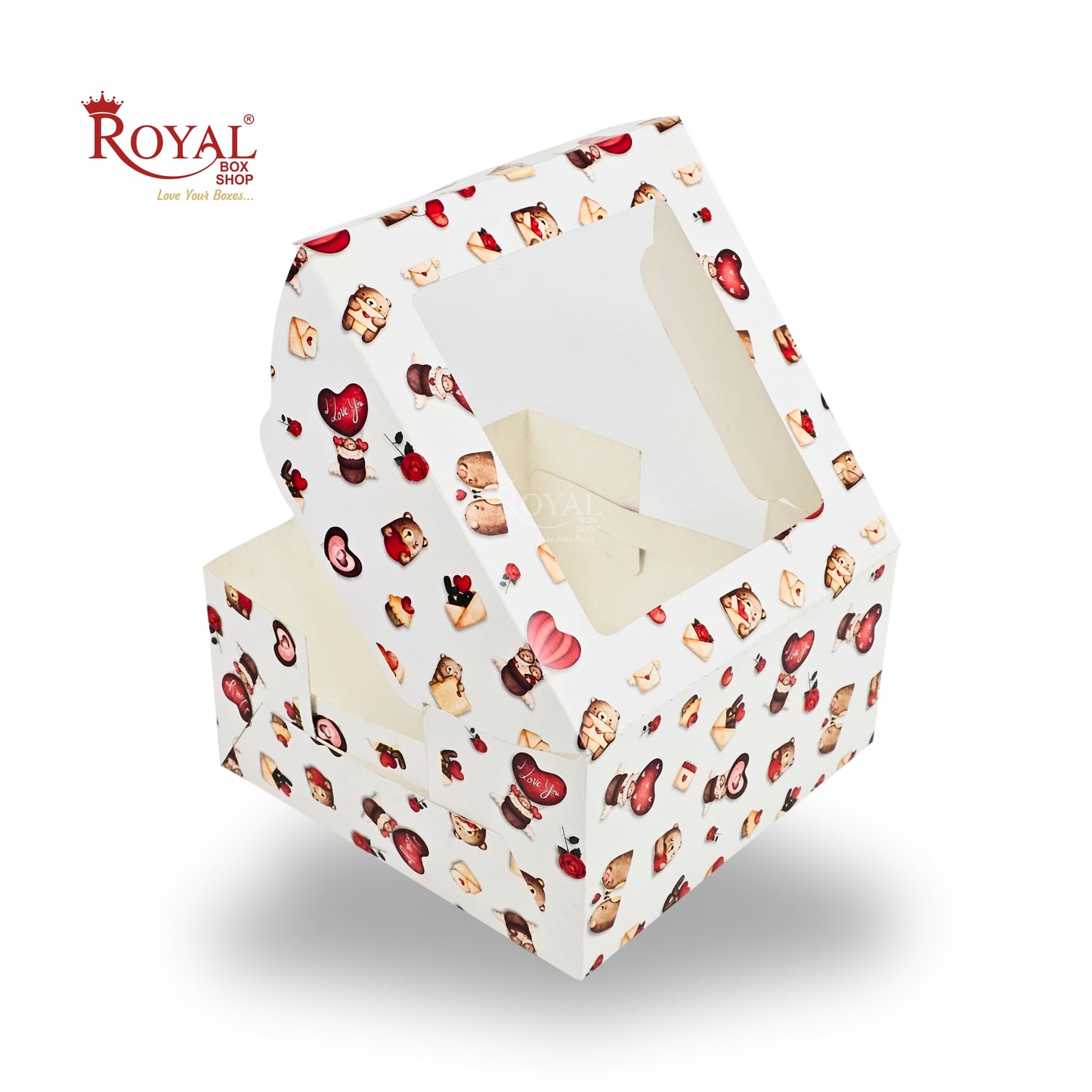 Cake Box with Window | 10x10x5 Inches | White Love Theme | FBB Paper | B2B