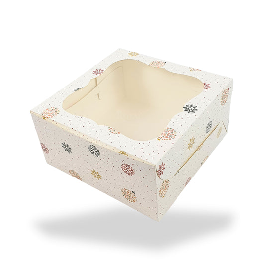 Christmas Theme Cake Box with Window I 10x10x5 Inch I White