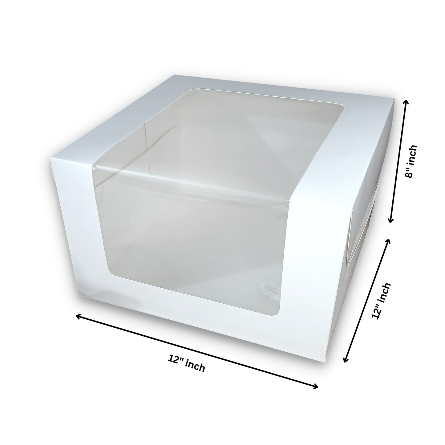 Tall Cake Box L-shape Window | 12x12x8inches | Solid White Color | B2B