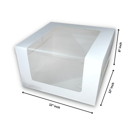 Tall Cake Box L-shape Window | 12x12x8inches | Solid White Color | B2B