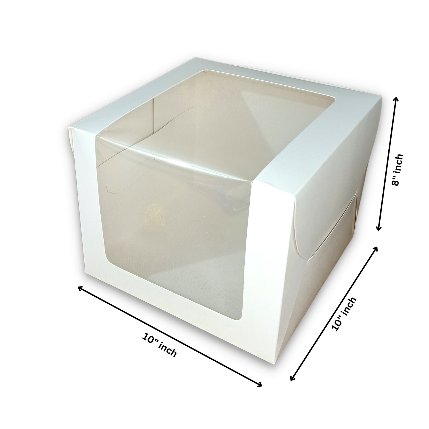 Tall Cake Box L-shape Window - 10"x10"x8"inches - Solid White Color