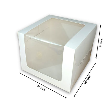 Tall Cake Box L-shape Window - 10"x10"x8"inches - Solid White Color