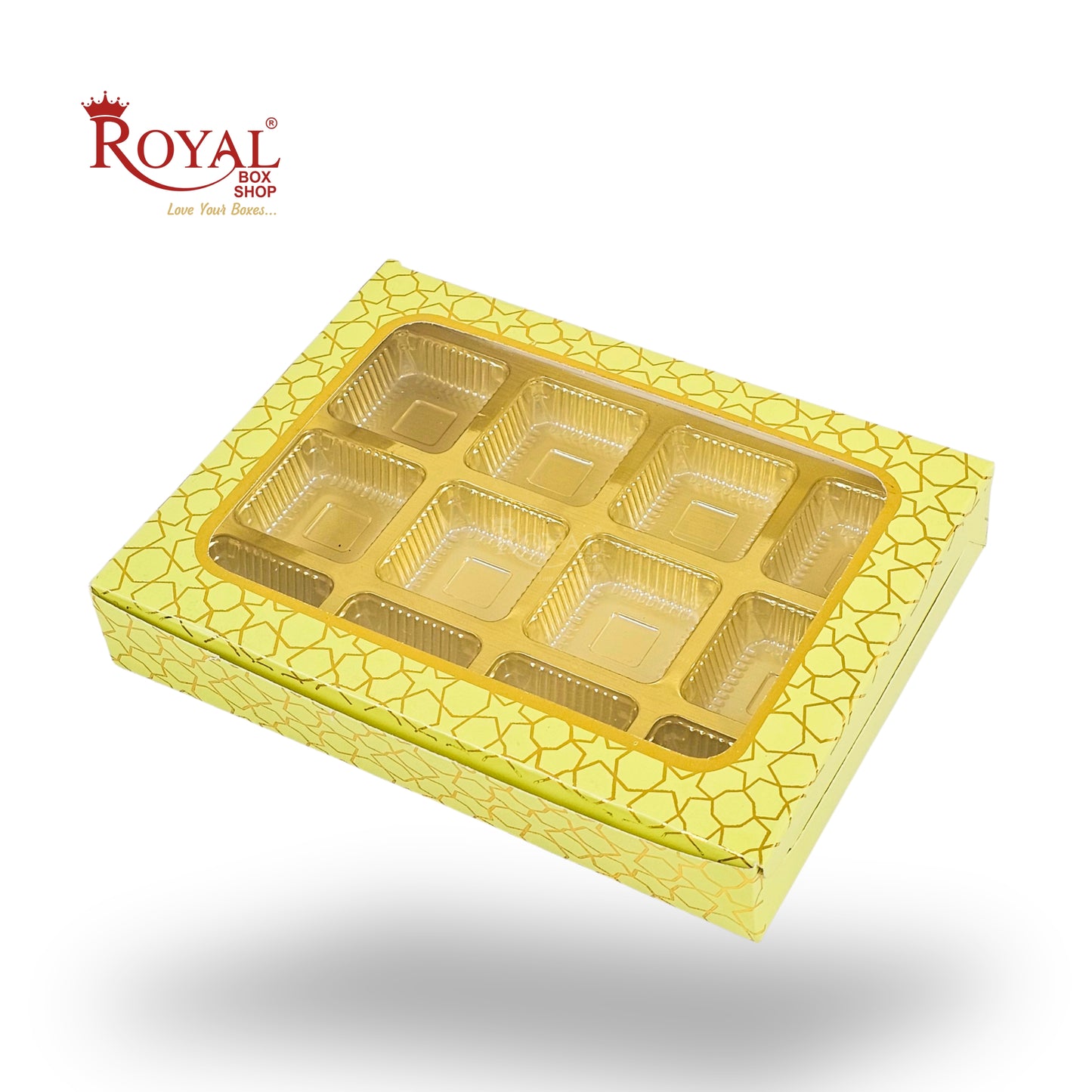 12 Cavity Chocolate Box | 7.5 x 5.5 x 1.25 inches | Parrot Green With Golden Foilling