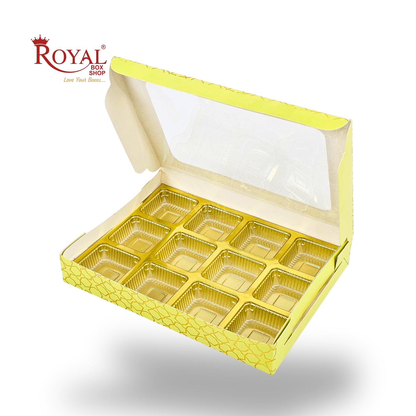 12 Cavity Chocolate Box | 7.5 x 5.5 x 1.25 inches | Parrot Green With Golden Foilling