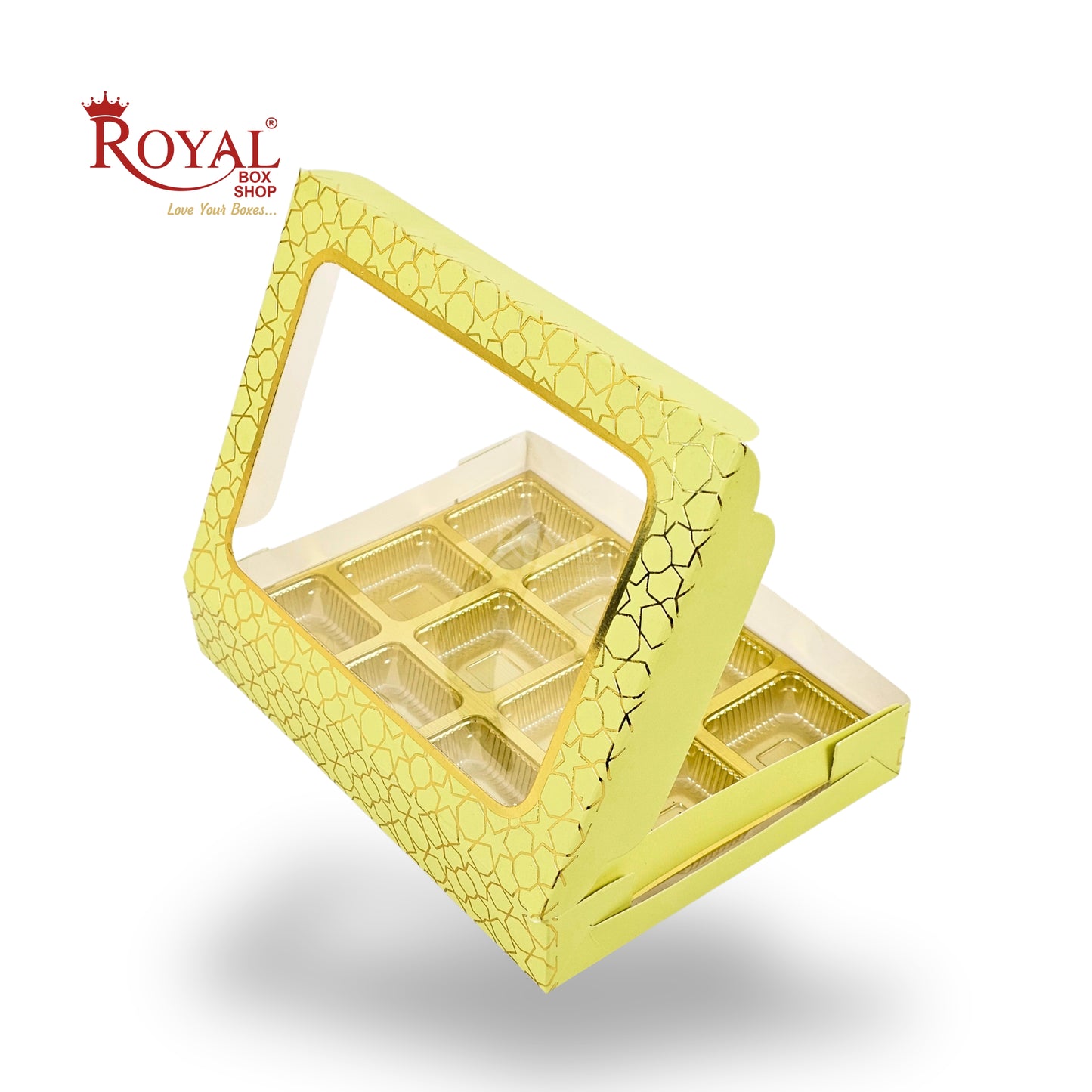 12 Cavity Chocolate Box | 7.5 x 5.5 x 1.25 inches | Parrot Green With Golden Foilling