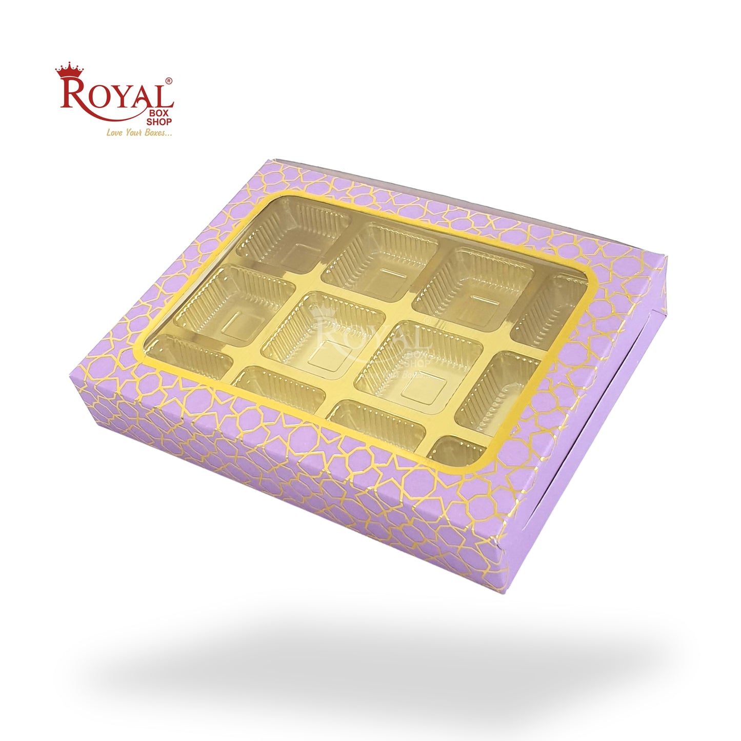 12 Cavity Chocolate Box I 7.5 x 5.5 x 1.25 inches I Purple With Golden Foilling