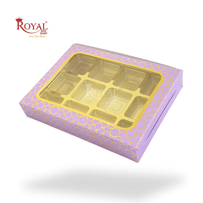 12 Cavity Chocolate Box I 7.5 x 5.5 x 1.25 inches I Purple With Golden Foilling