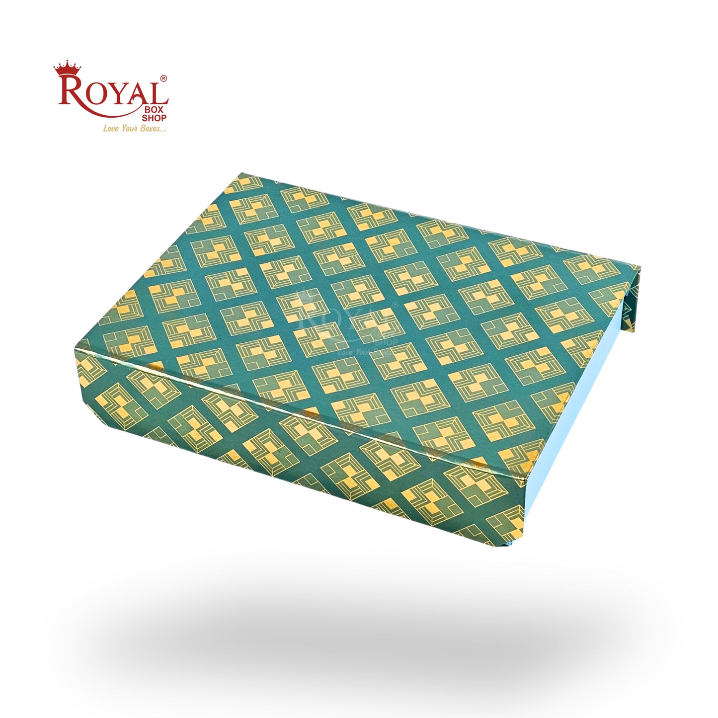 12 Cavity Rigid Chocolate Box with Magnetic Lid I 7.5x5.5x1.5 Inch I Golden Foil I Green