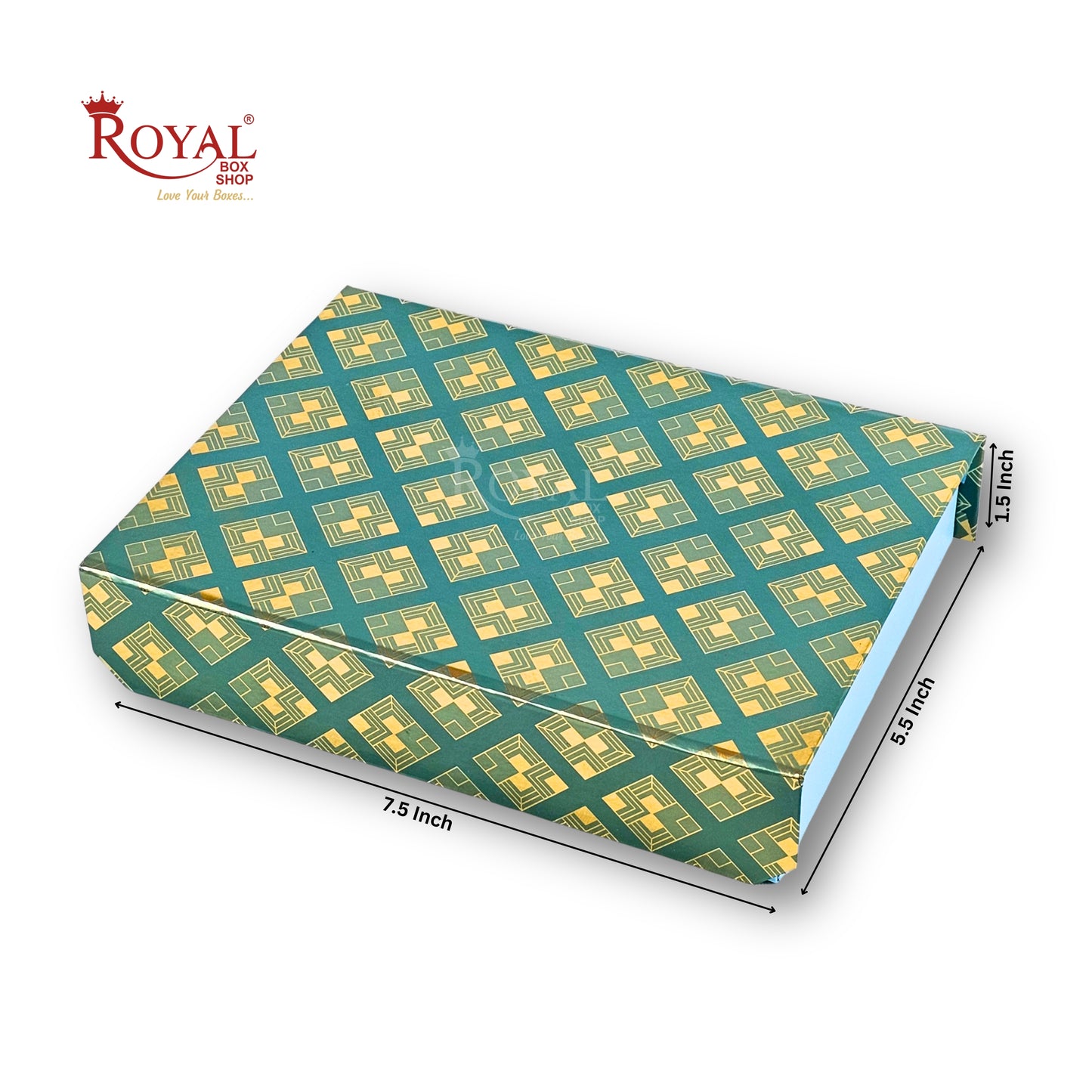 12 Cavity Rigid Chocolate Box with Magnetic Lid I 7.5x5.5x1.5 Inch I Golden Foil I Green