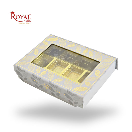 12 Cavity Rigid Chocolate Boxes With Window | Magnetic Flap | Grey with Gold Foiling | 7.5 X 5.5 X 1.5 Inch | Kappa Boxes