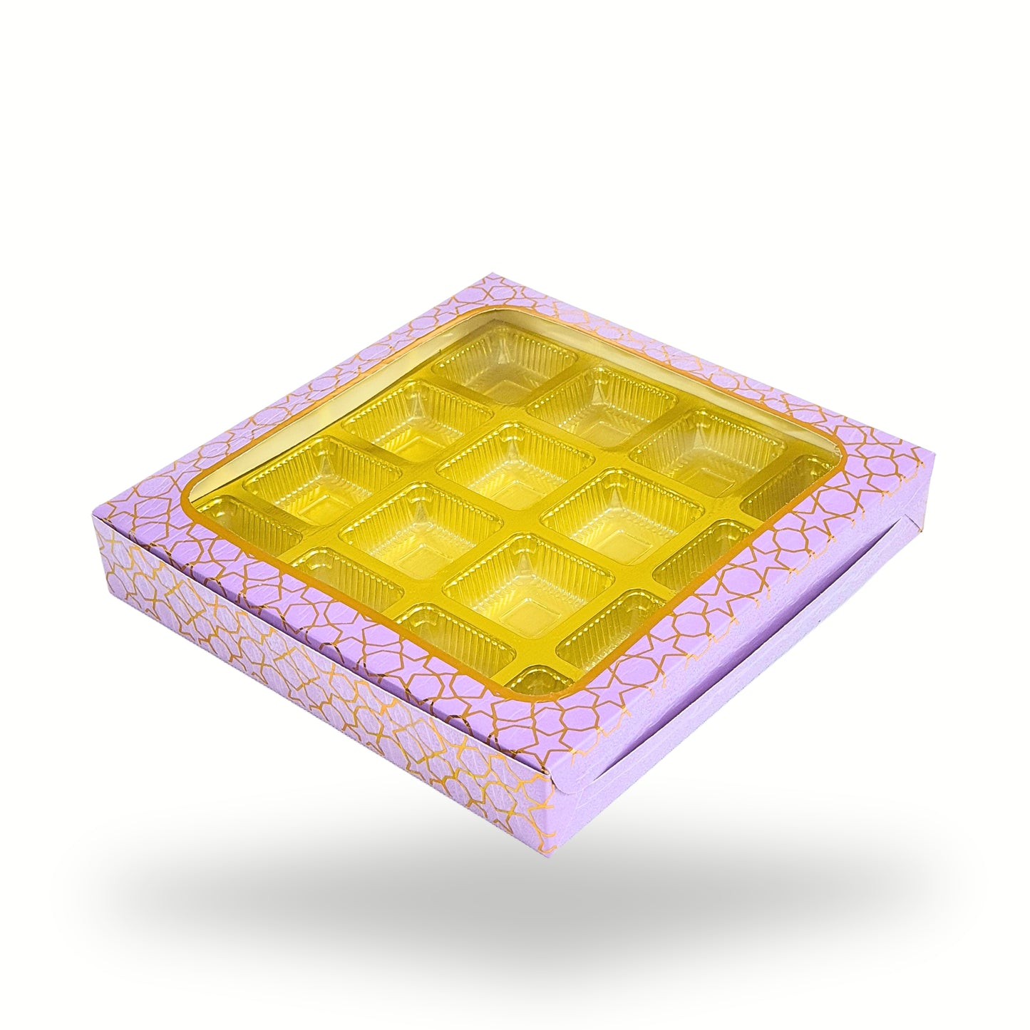 16 Cavity Chocolate Box | 7.5x7.5x1.25 inch | Purple With Golden Foiling