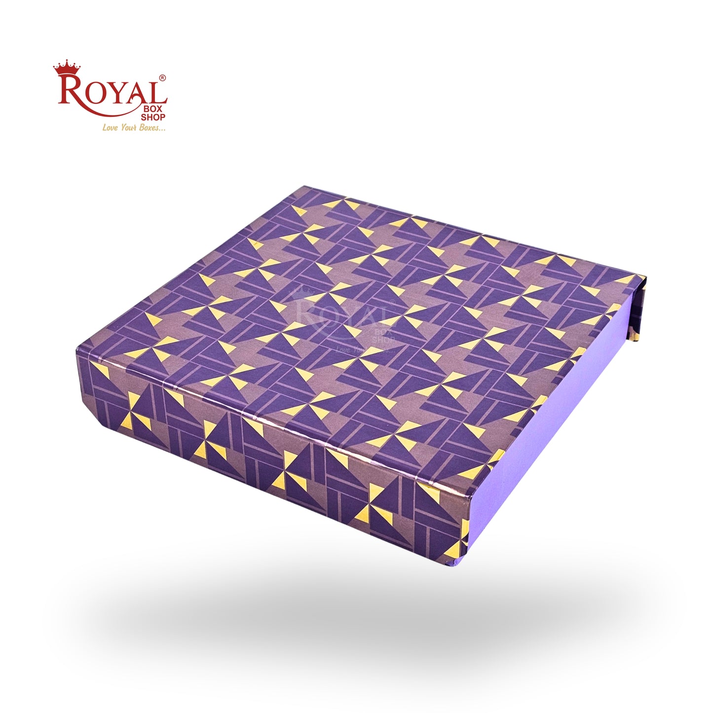 Rigid Chocolate Boxes 16 Cavity With Magnetic Flap I Purple with Gold Foiling I 7.5X7.5X1.5 Inch I Kappa Box