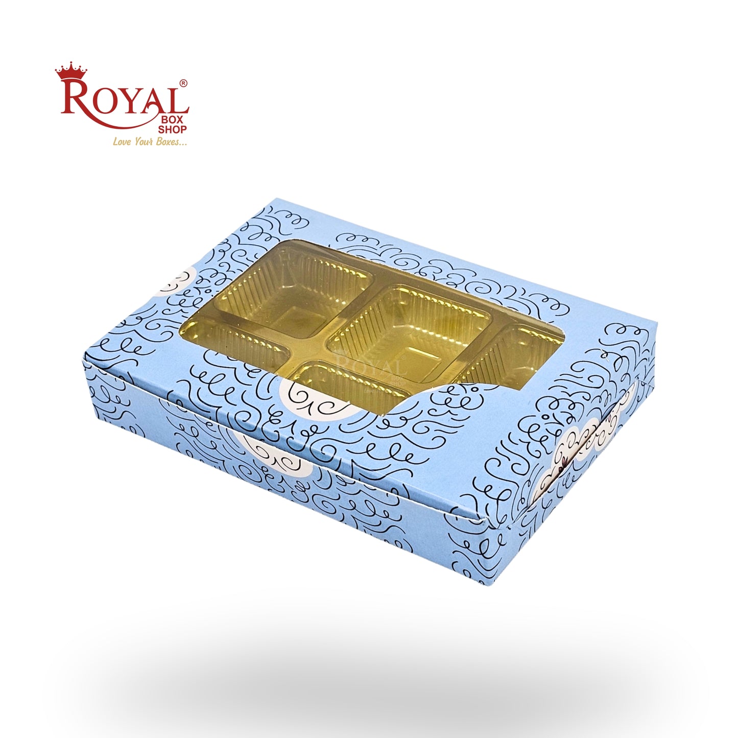 6 Cavity Chocolate Boxes | 5.75x4x1 Inch | Blue Swirl Print