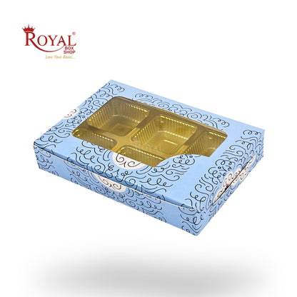 6 Cavity Chocolate Boxes | 5.75x4x1 Inch | Blue Swirl Print