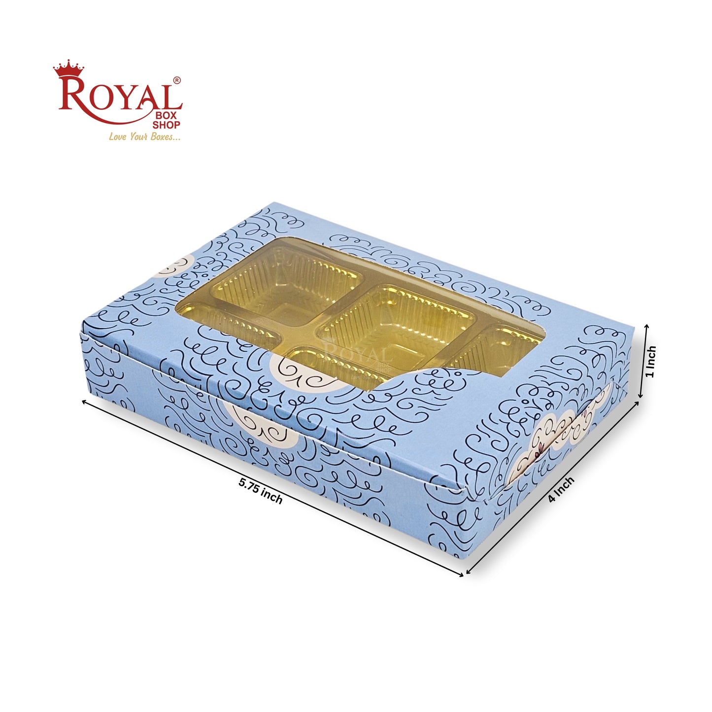 6 Cavity Chocolate Boxes | 5.75x4x1 Inch | Blue Swirl Print