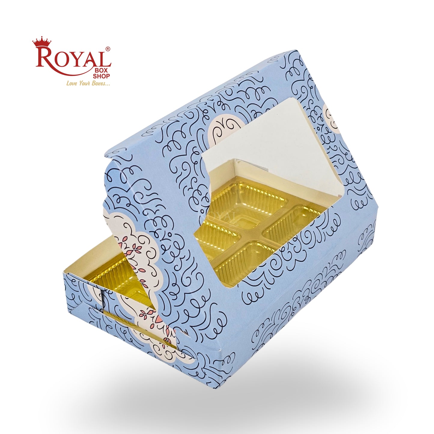6 Cavity Chocolate Boxes | 5.75x4x1 Inch | Blue Swirl Print
