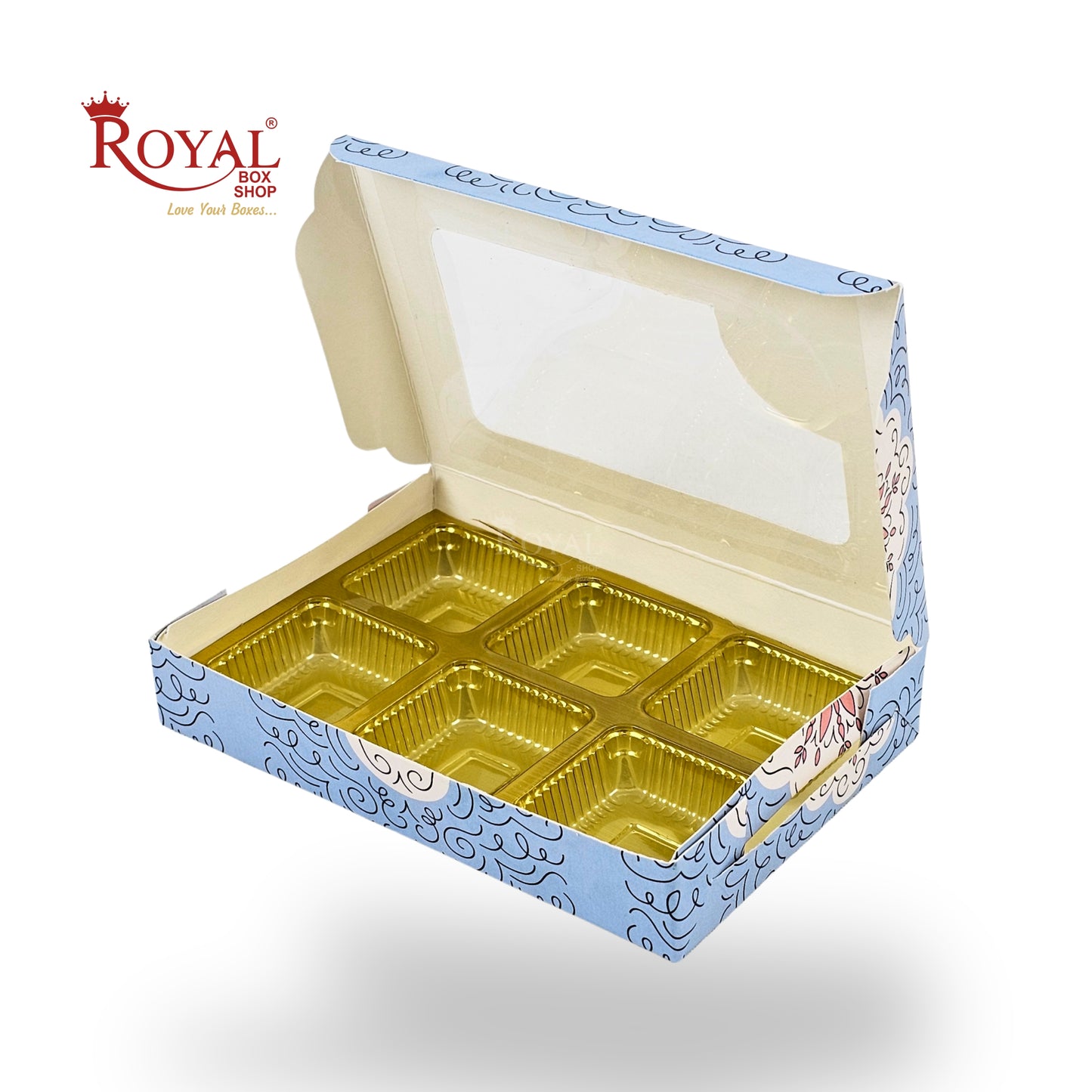 6 Cavity Chocolate Boxes | 5.75x4x1 Inch | Blue Swirl Print