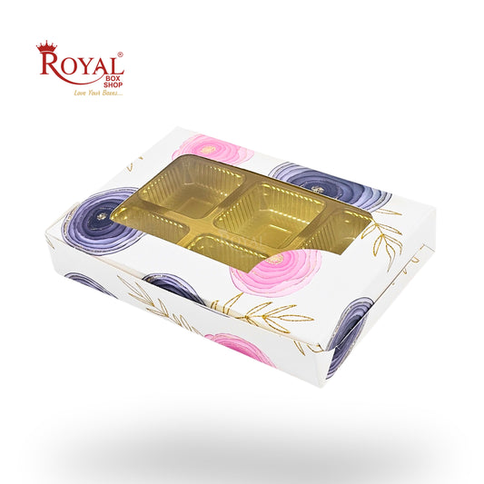 6 Cavity Chocolate Boxes | 5.75x4x1 Inch | White Floral Print