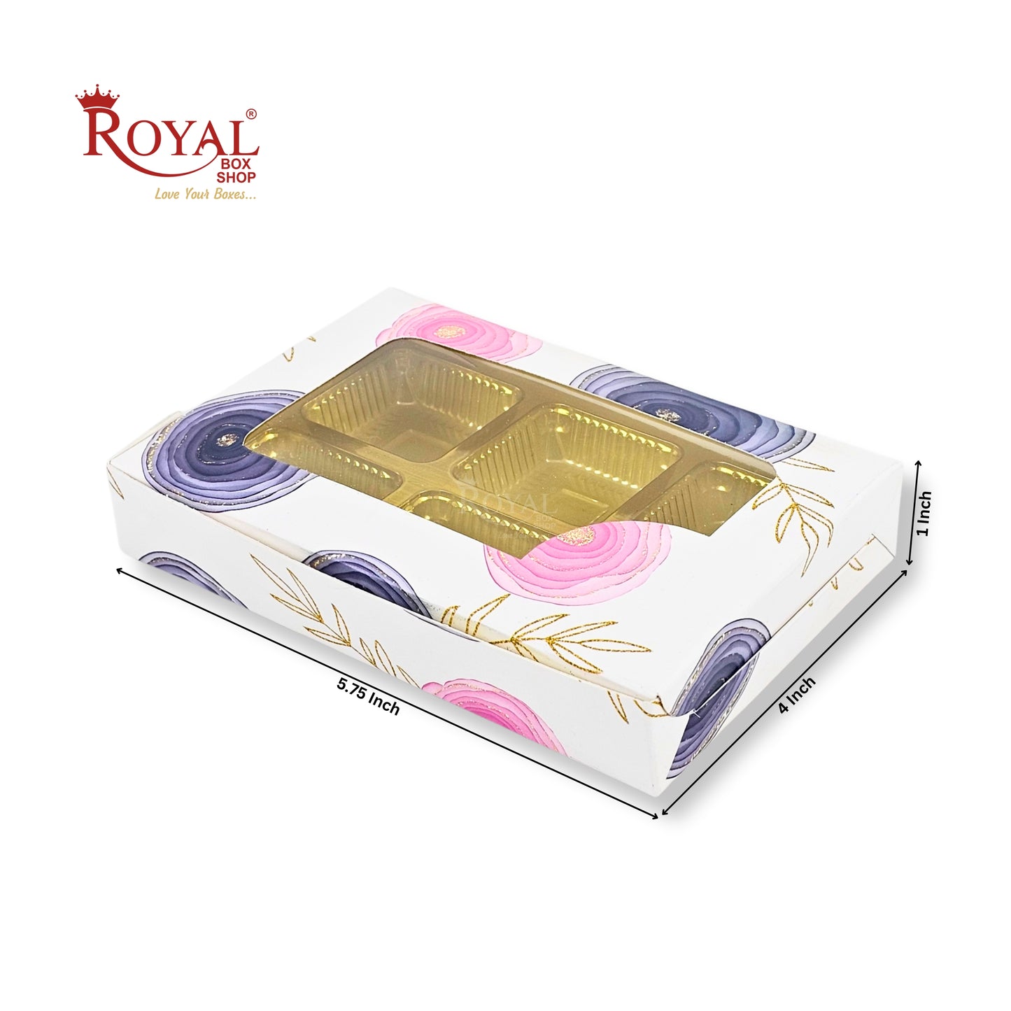 6 Cavity Chocolate Boxes | 5.75x4x1 Inch | White Floral Print