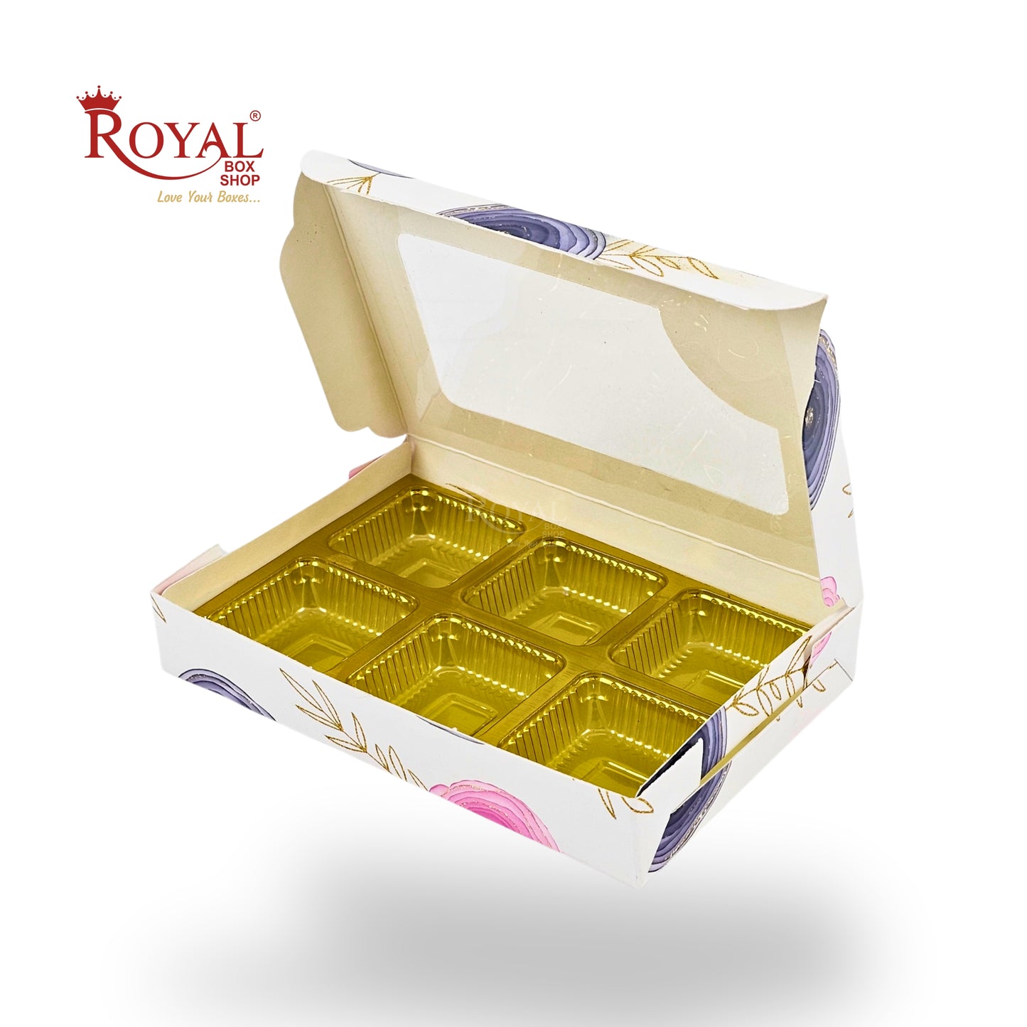 6 Cavity Chocolate Boxes | 5.75x4x1 Inch | White Floral Print
