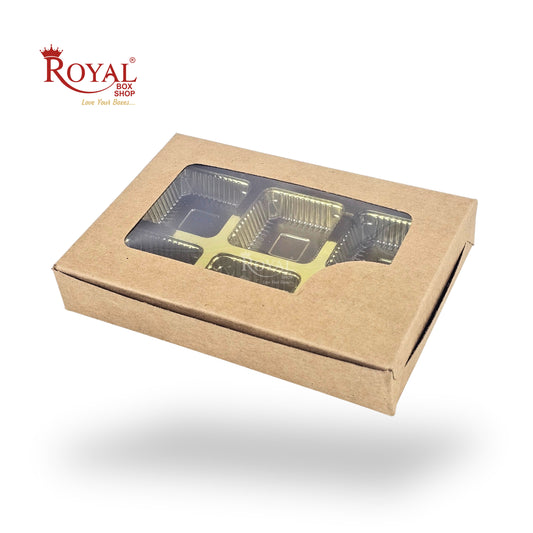 6 Cavity Chocolate Kraft Boxes with Window - 5.75 x 4 x 1 inches - Brown