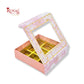 9 Cavity Rigid Chocolate Box With Window | Magnetic Flap | Pink with Gold Foiling | 5.5x5.5x1.5 Inch