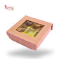 9 Cavity Rigid Chocolate Box With Window | Magnetic Flap | Peach with Gold Foiling | 5.5x5.5x1.5 Inch