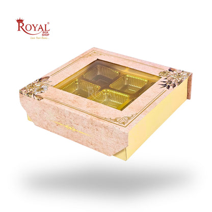 9 Cavity Rigid Chocolate Box With Window | Magnetic Flap |Pink Glower | 5.5x5.5x1.5 Inch