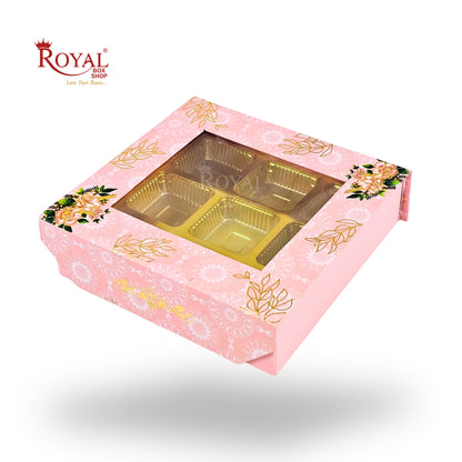9 Cavity Rigid Chocolate Box With Window | Magnetic Flap | Pink with Gold Foiling | 5.5x5.5x1.5 Inch