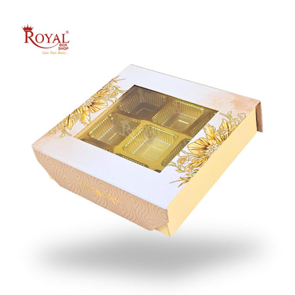 9 Cavity Rigid Chocolate Box With Window | Magnetic Flap |White Glower | 5.5x5.5x1.5 Inch